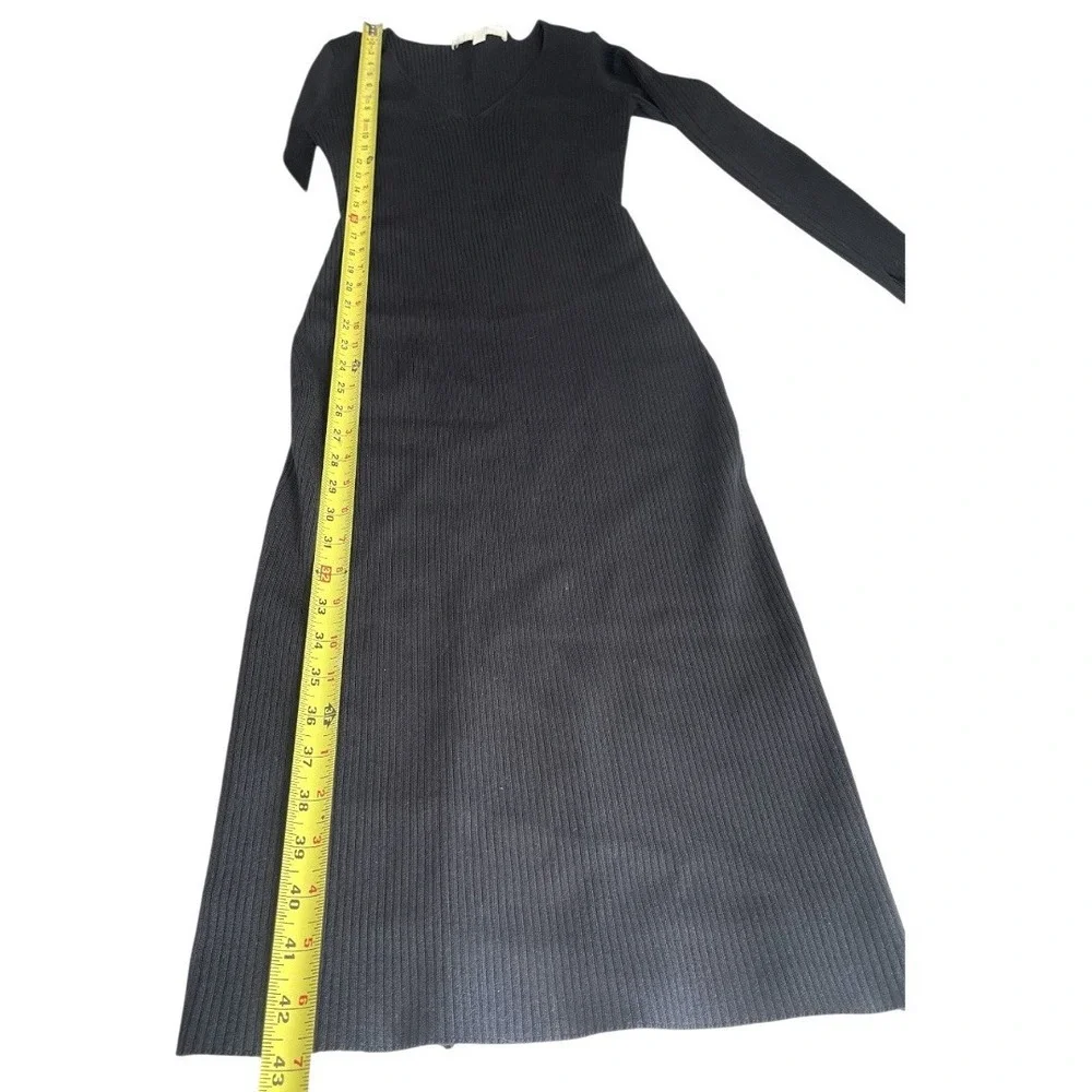 Jonathan Simkhai V-Neck Ribbed Stretchy Black Midi Dress Long Sleeve Cocktail - Picture 16 of 16